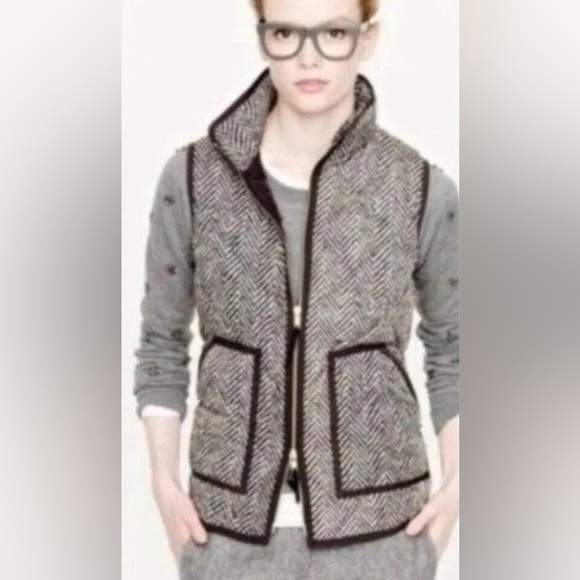 J Crew #02533 Quilted Puffer Vest Gray Herringbone Printed Pattern Womens XSmall - Picture 1 of 7